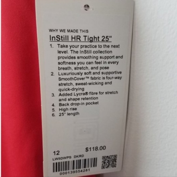 LULULEMON Instill High Rise Leggings Yoga Tight Size 12 Red - Picture 2 of 6